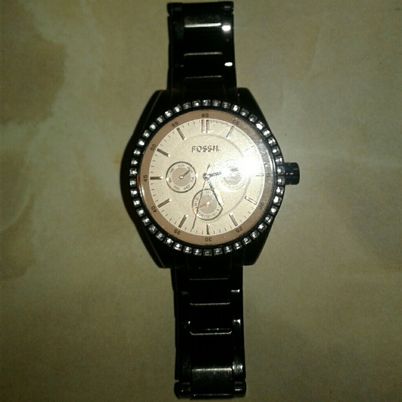 Fossil Watch Black W/ Pink Rose Gold Face - Picture 3 of 3